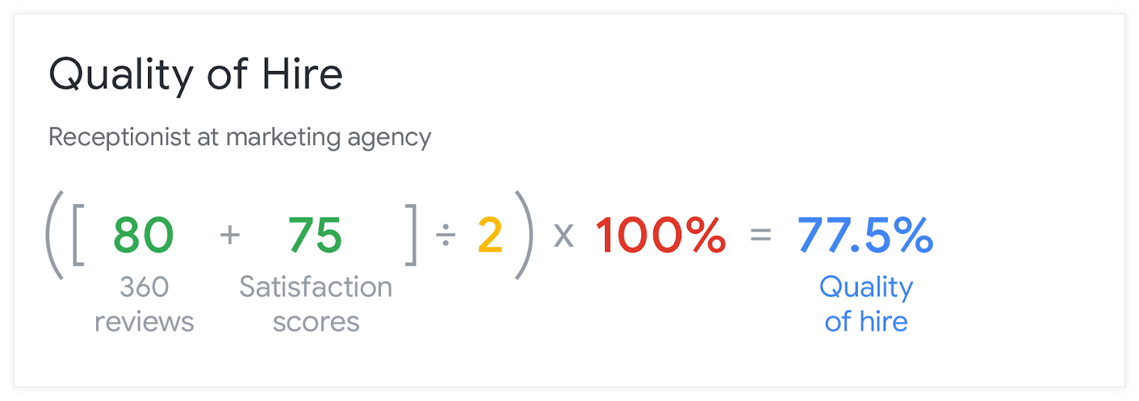 Quality of hire calculation, example 2
